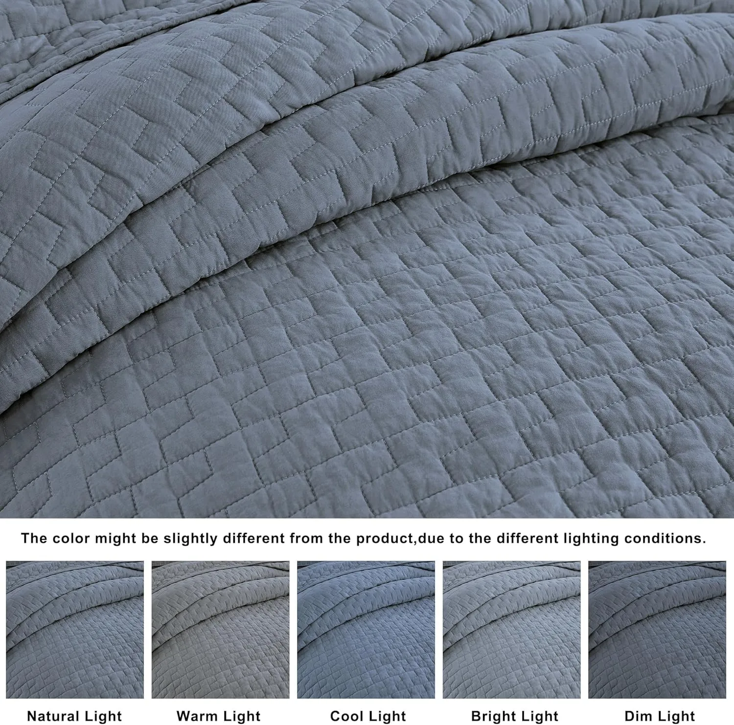 palassio Blue Grey 100% Cotton Quilt Queen Size Bedding Sets with 2 Pillow Shams, Textured Lightweight Soft Bedspread Shabby Chic Coverlet, Quilted Comforter Bed Cover for All Season, 3 Pieces