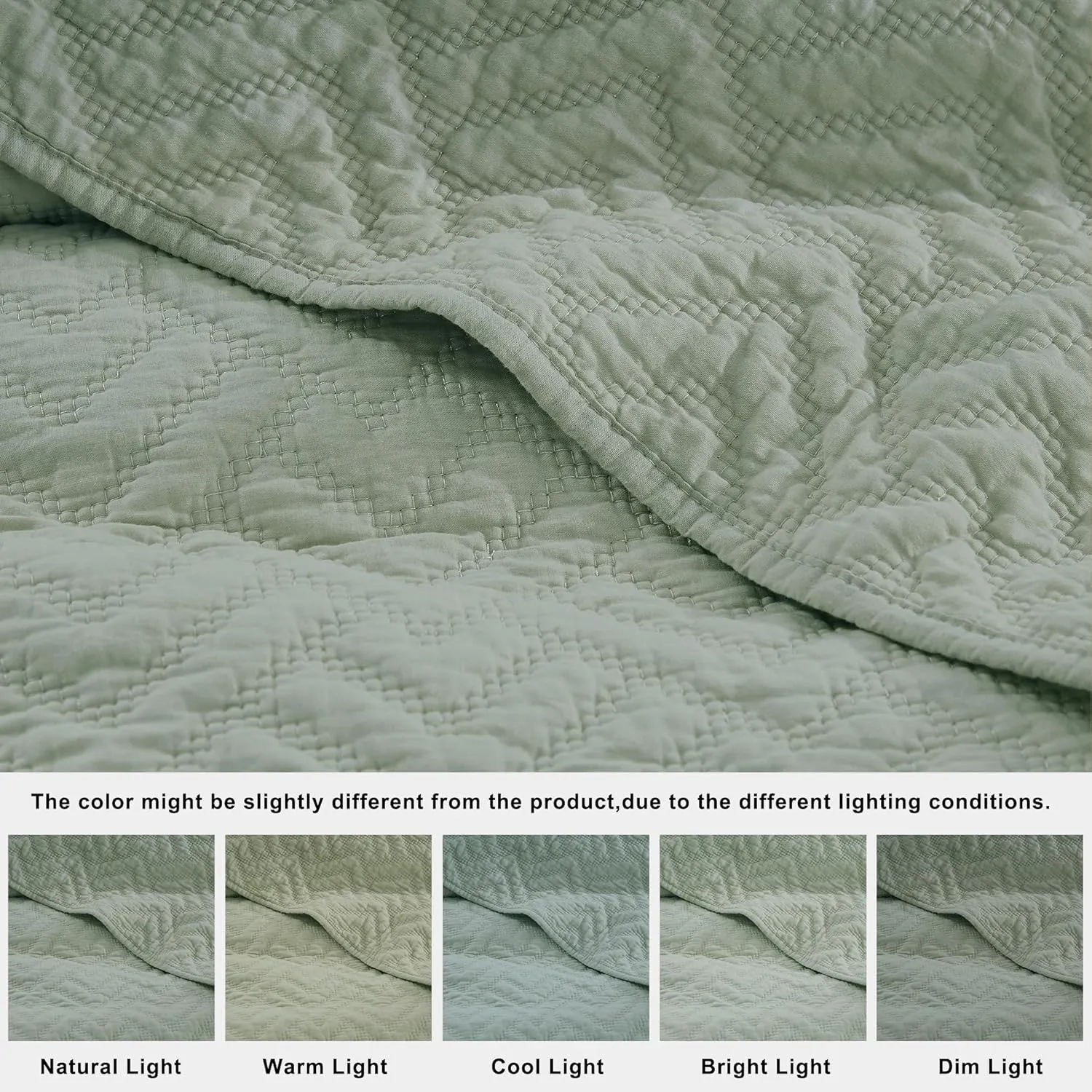 palassio Sage Green 100% Cotton Quilt Queen Size Bedding Sets with 2 Pillow Shams, Lightweight Textured Farmhouse Country Bedspread Soft Shabby Chic Patterned Coverlet for All Season, 3 Pieces