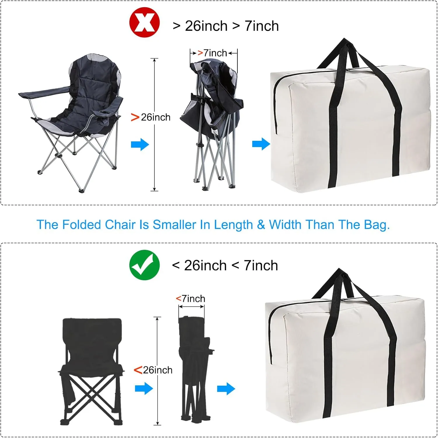 PATIKIL 26" Camp Chair Replacement Bag, Oversize Storage Duffle Bag Waterproof Moving Bag with Zipper Foldable Canvas Tote Bag for Travel Camping, White (26x18.5x7.8")