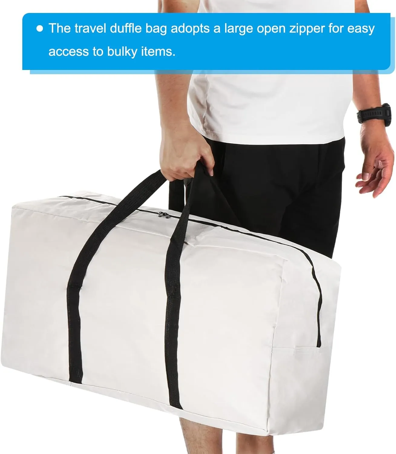 PATIKIL 26" Camp Chair Replacement Bag, Oversize Storage Duffle Bag Waterproof Moving Bag with Zipper Foldable Canvas Tote Bag for Travel Camping, White (26x18.5x7.8")