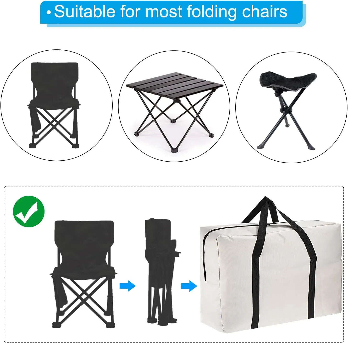 PATIKIL 26" Camp Chair Replacement Bag, Oversize Storage Duffle Bag Waterproof Moving Bag with Zipper Foldable Canvas Tote Bag for Travel Camping, White (26x18.5x7.8")