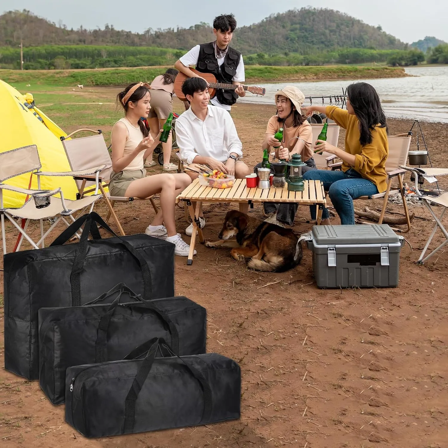 PATIKIL 26" Camp Chair Replacement Bag, Oversize Storage Duffle Bag Waterproof Moving Bag with Zipper Foldable Canvas Tote Bag for Travel Camping, White (26x18.5x7.8")