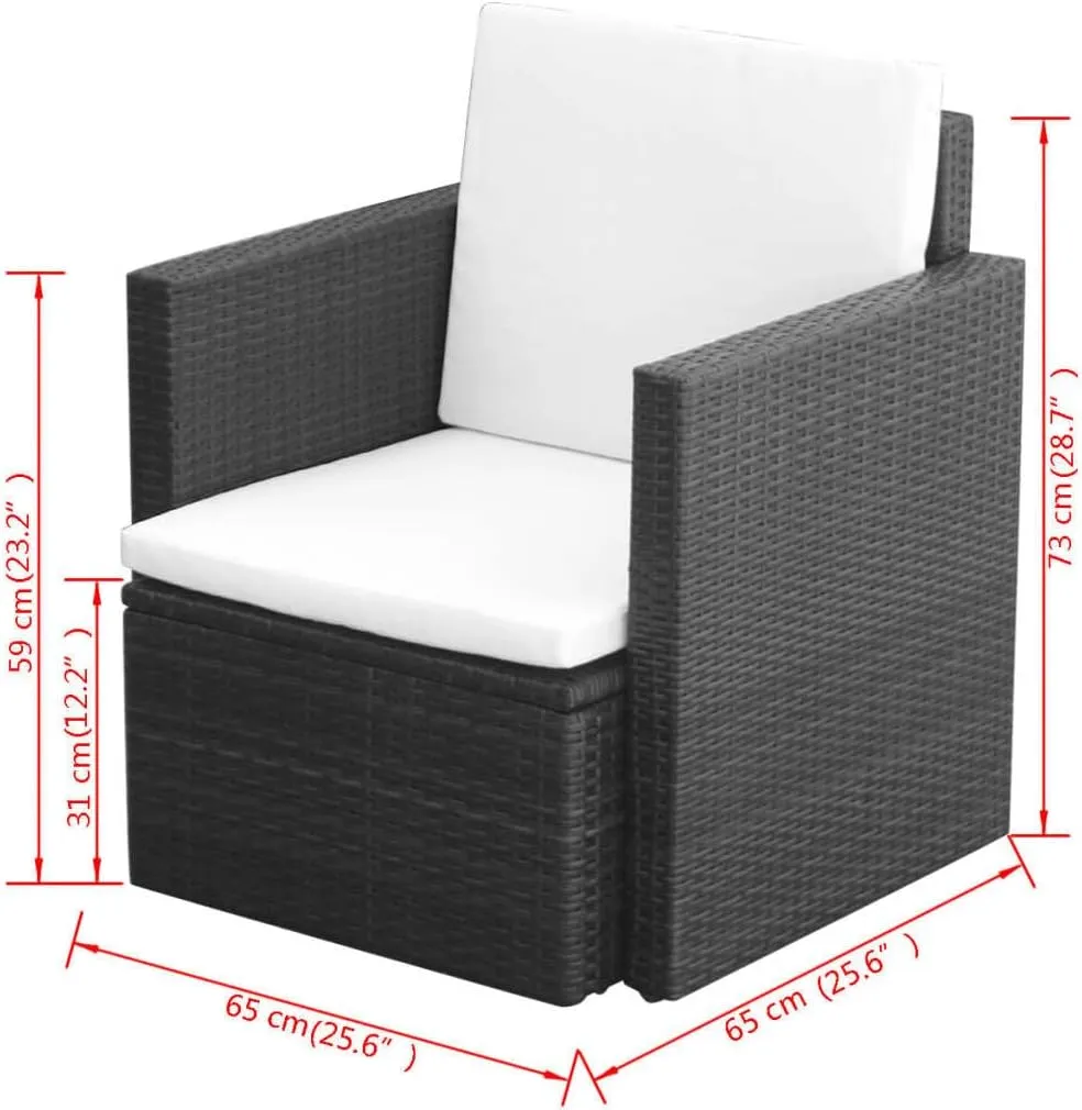 Patio Chair with Cushions PE Rattan Outdoor Furniture Black 25.6"x25.6"x28.7" Steel Frame Modern Lounge Chair for Garden Balcony Poolside