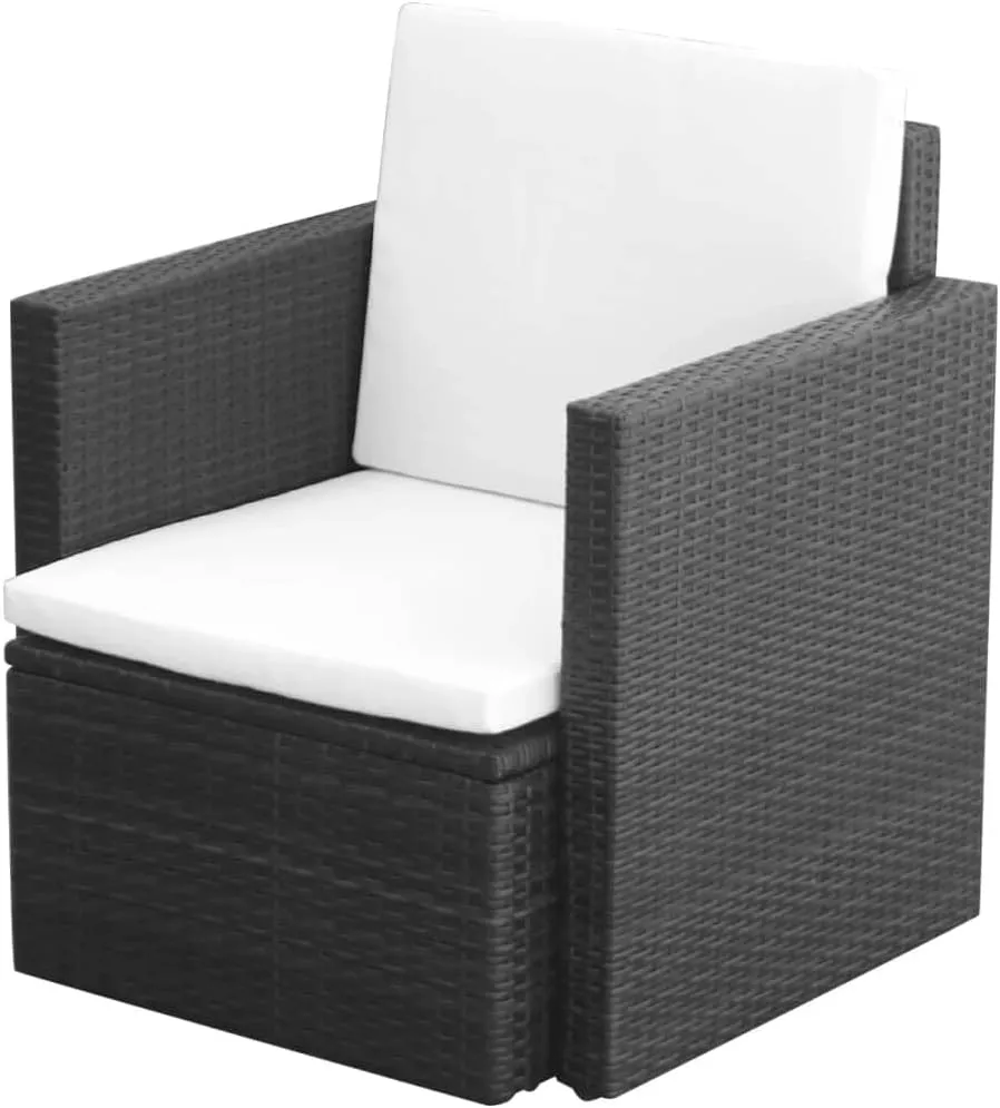 Patio Chair with Cushions PE Rattan Outdoor Furniture Black 25.6"x25.6"x28.7" Steel Frame Modern Lounge Chair for Garden Balcony Poolside