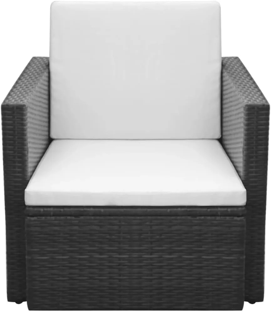 Patio Chair with Cushions PE Rattan Outdoor Furniture Black 25.6"x25.6"x28.7" Steel Frame Modern Lounge Chair for Garden Balcony Poolside