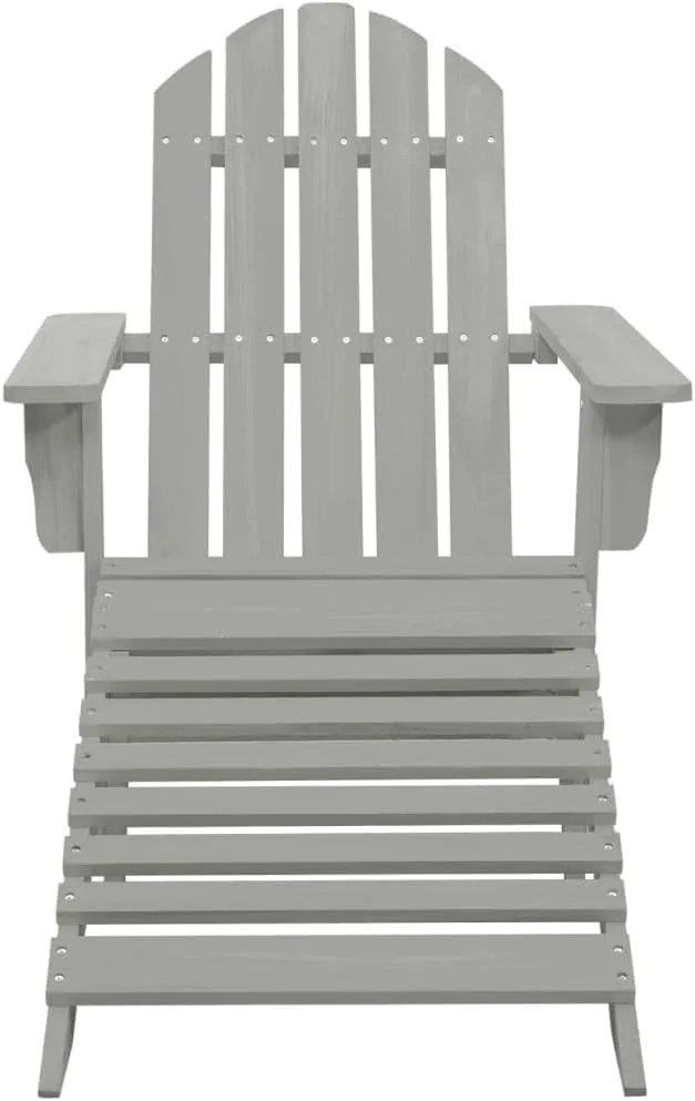 Patio Chair with Ottoman Solid Hardwood Outdoor Lounge Chair Gray Weather-Resistant Furniture for Garden Porch Backyard Reading