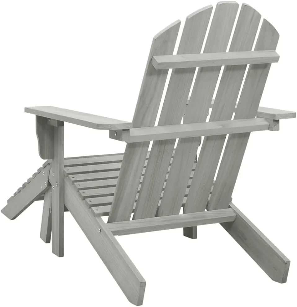 Patio Chair with Ottoman Solid Hardwood Outdoor Lounge Chair Gray Weather-Resistant Furniture for Garden Porch Backyard Reading