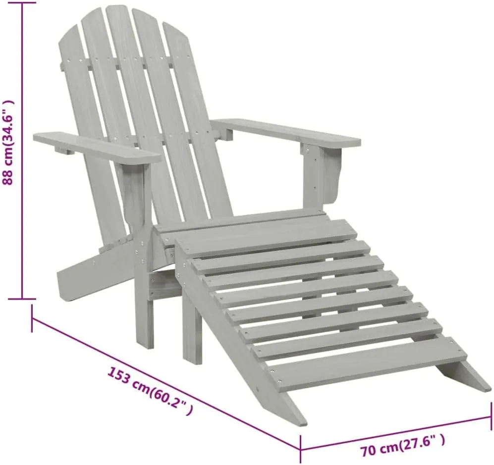 Patio Chair with Ottoman Solid Hardwood Outdoor Lounge Chair Gray Weather-Resistant Furniture for Garden Porch Backyard Reading