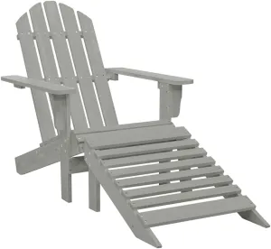 Patio Chair with Ottoman Solid Hardwood Outdoor Lounge Chair Gray Weather-Resistant Furniture for Garden Porch Backyard Reading