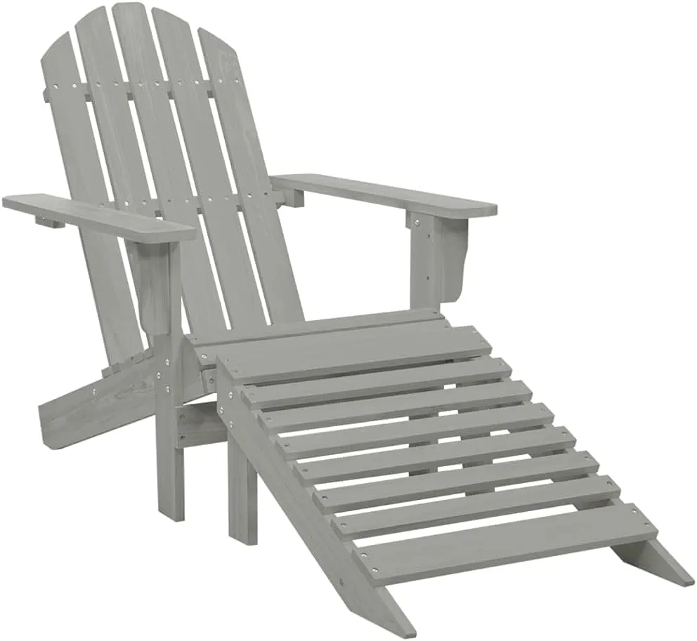 Patio Chair with Ottoman Solid Hardwood Outdoor Lounge Chair Gray Weather-Resistant Furniture for Garden Porch Backyard Reading