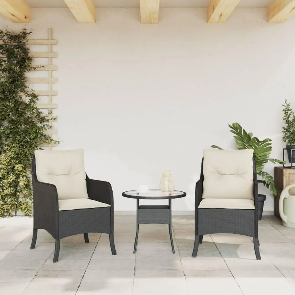 Patio Chairs with Cushions 2-Piece Set Black PE Rattan Outdoor Furniture Lounge Chairs for Backyard, Poolside, and Camping