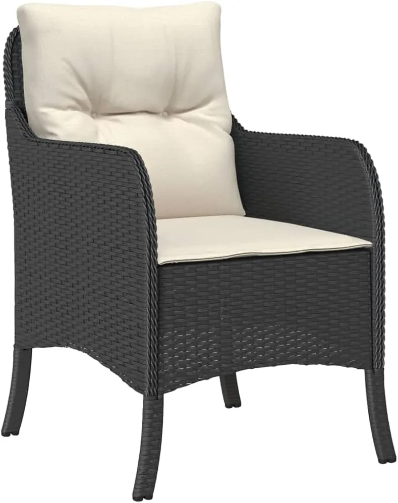 Patio Chairs with Cushions 2-Piece Set Black PE Rattan Outdoor Furniture Lounge Chairs for Backyard, Poolside, and Camping
