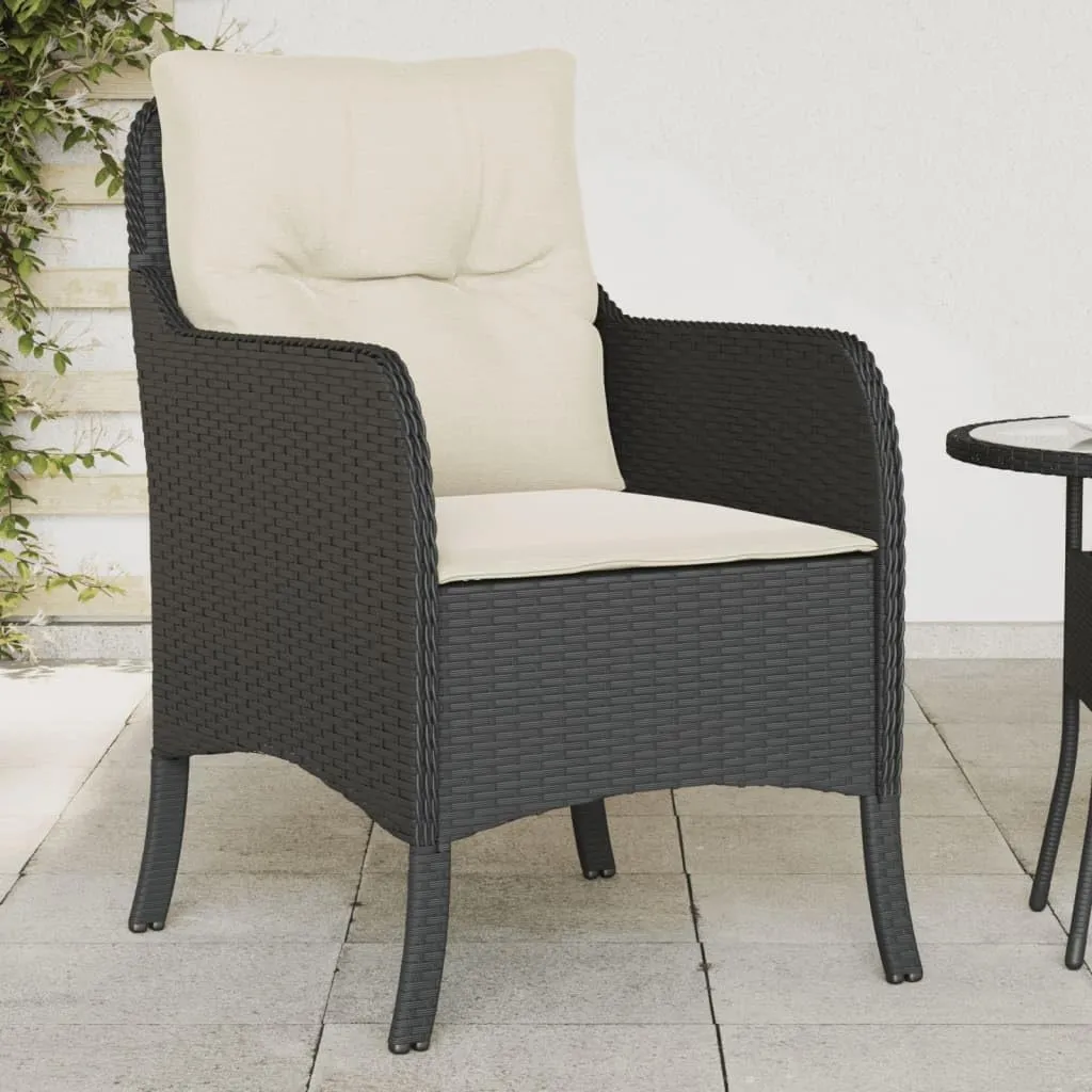 Patio Chairs with Cushions 2-Piece Set Black PE Rattan Outdoor Furniture Lounge Chairs for Backyard, Poolside, and Camping