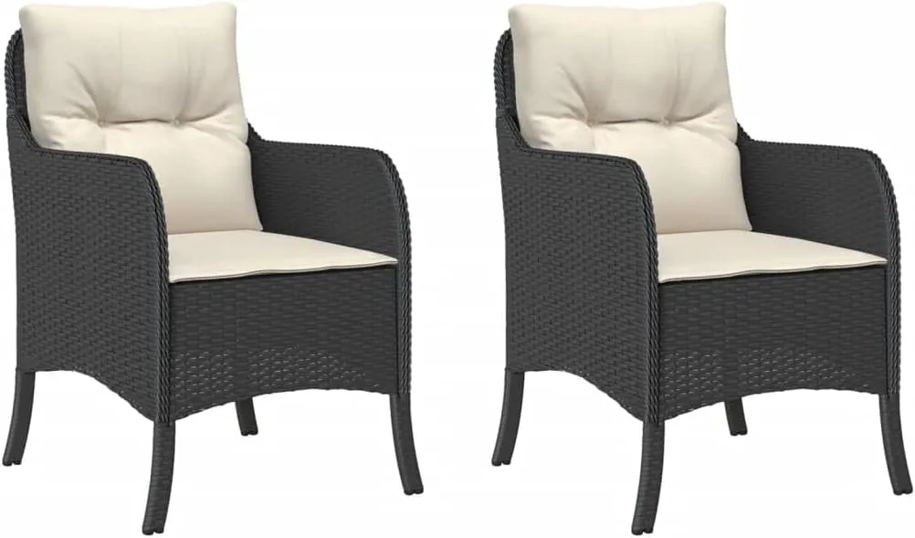 Patio Chairs with Cushions 2-Piece Set Black PE Rattan Outdoor Furniture Lounge Chairs for Backyard, Poolside, and Camping