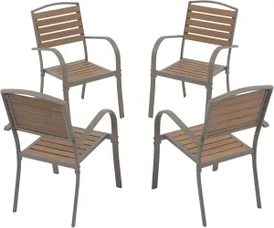 Patio Dining Chairs Set of 4,Outdoor Stackable Dining Chairs with Backrest & Armrest,Aluminum Frame Patio Furniture Chairs for Garden,Backyard,Lawn & Deck,Teak