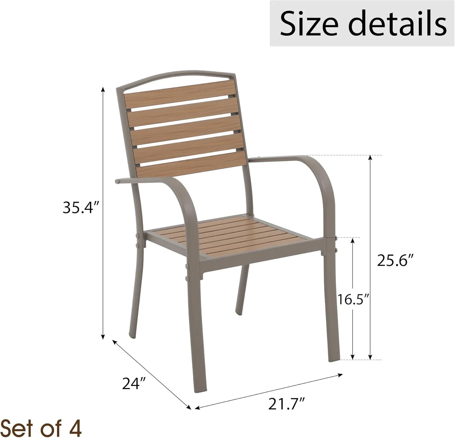 Patio Dining Chairs Set of 4,Outdoor Stackable Dining Chairs with Backrest & Armrest,Aluminum Frame Patio Furniture Chairs for Garden,Backyard,Lawn & Deck,Teak
