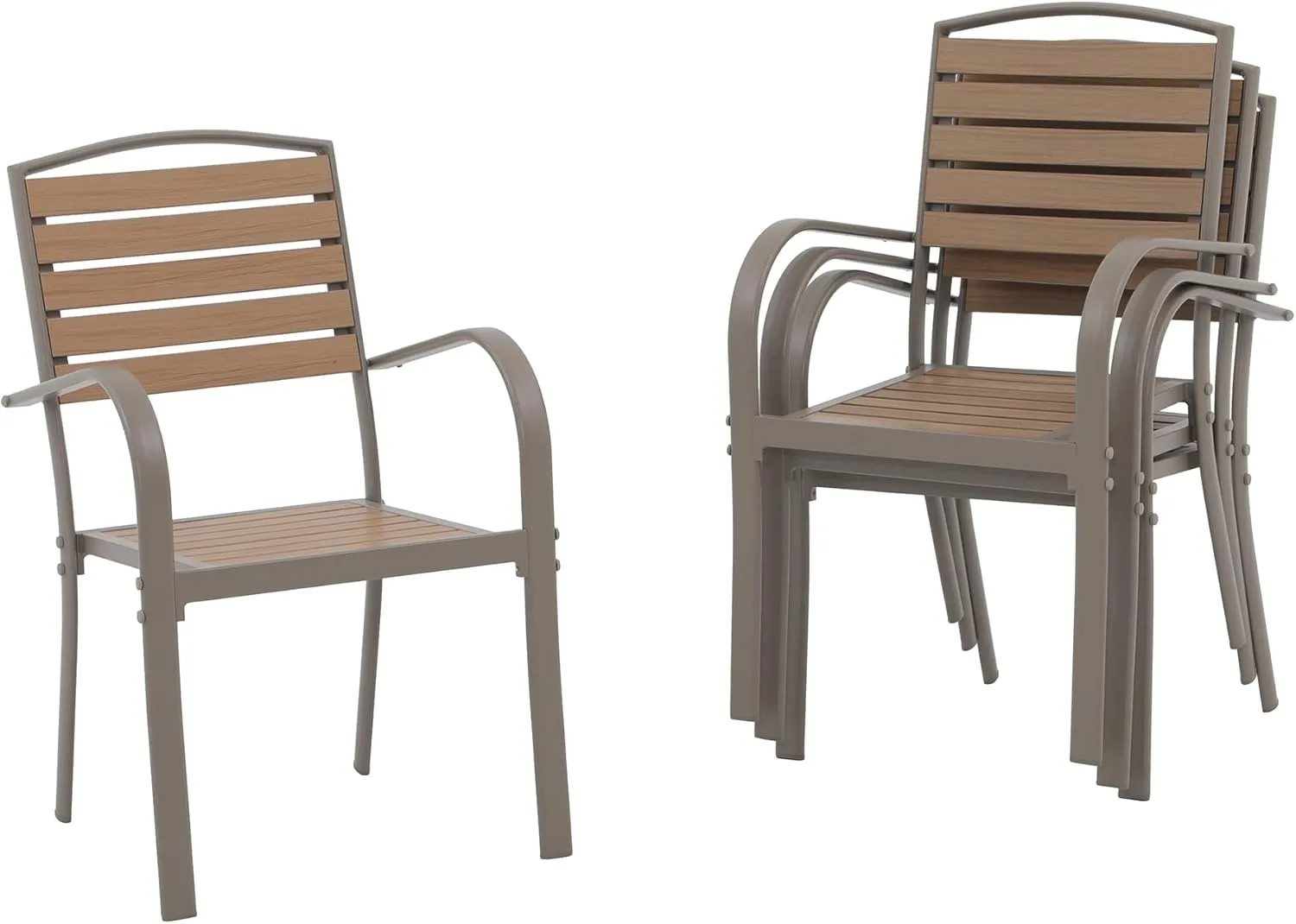 Patio Dining Chairs Set of 4,Outdoor Stackable Dining Chairs with Backrest & Armrest,Aluminum Frame Patio Furniture Chairs for Garden,Backyard,Lawn & Deck,Teak