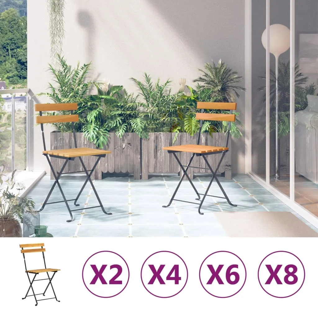 Patio Folding Chairs Bistro Foldable Chair Steel and Solid Wood Acacia