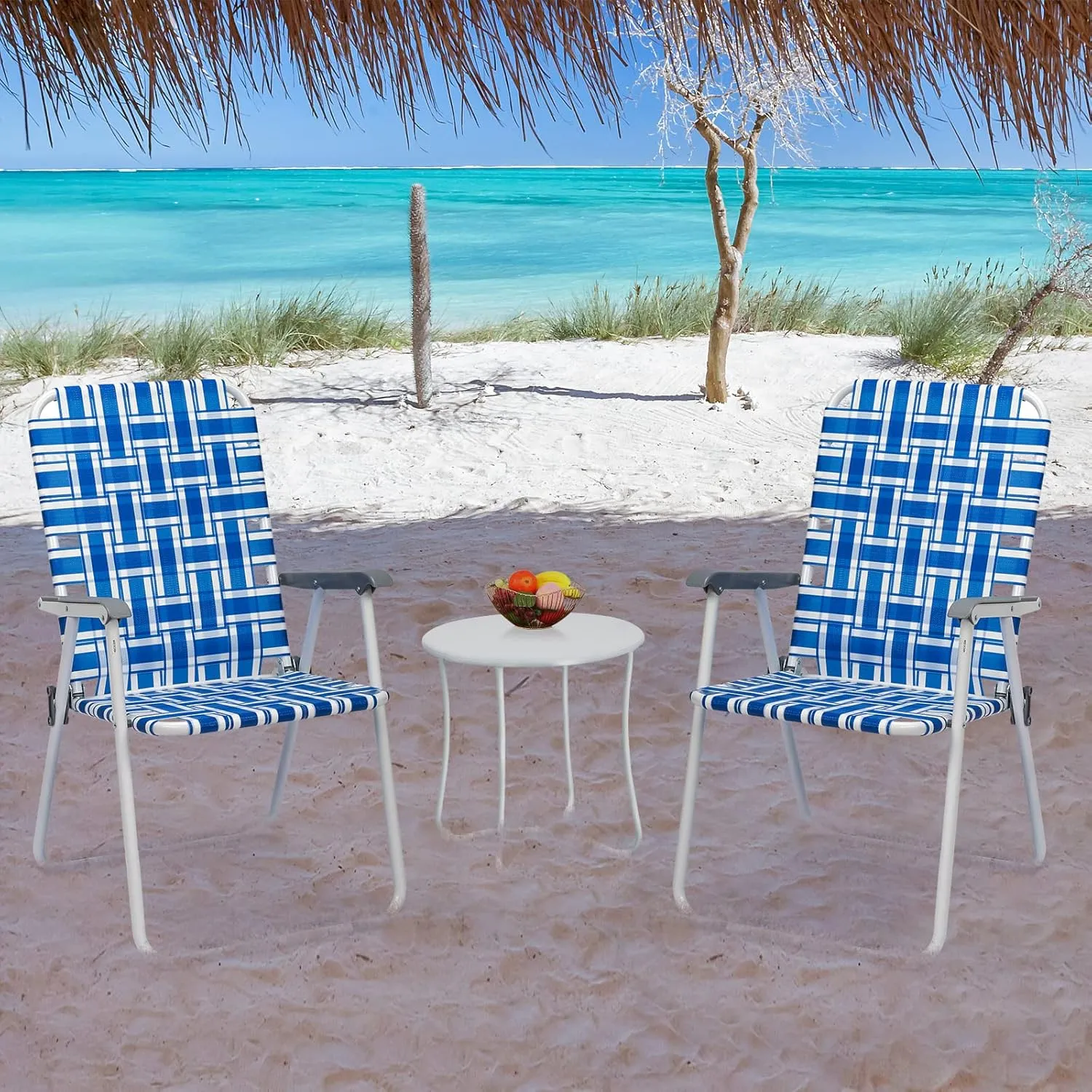Patio Lawn Webbed Folding Chairs Set of 2, Folding Beach Chair Portable Camping Chair Patio Lawn Chairs Webbed Beach Chair Folding Chair for Lawn Yard Garden Dining Beach Camping Travel