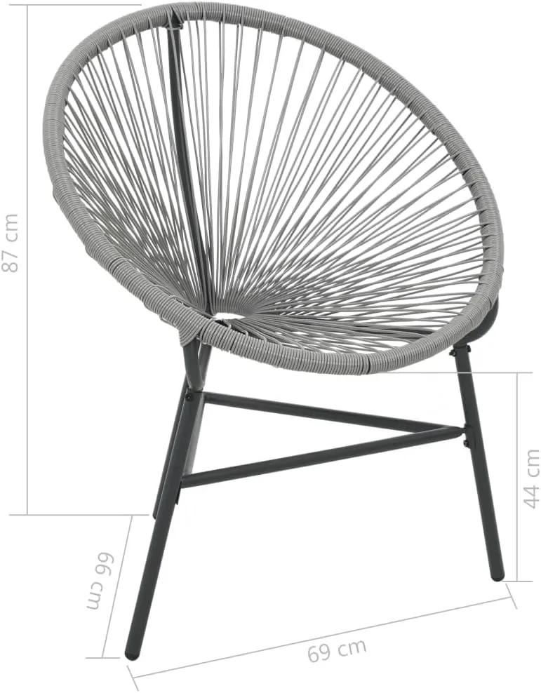 Patio Moon Chair Gray Poly Rattan Lounge Chair for Outdoor, Indoor, Beach, Pool, and Garden, Water Resistant and Easy to Clean, Powder-Coated Steel Frame, Max Load 242.5 lb