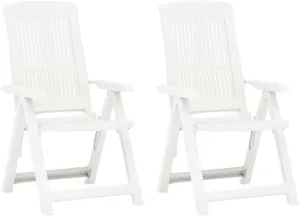Patio Reclining Chairs 2 Pcs Plastic White Foldable Outdoor Lounge Chairs for Patio Pool Beach Sunbathing