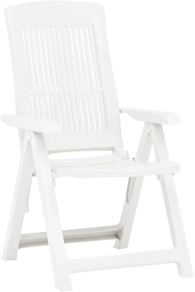 Patio Reclining Chairs 2 Pcs Plastic White Foldable Outdoor Lounge Chairs for Patio Pool Beach Sunbathing