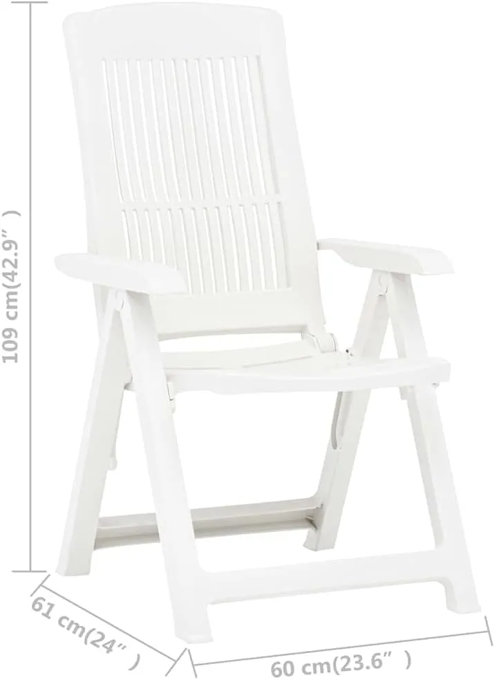 Patio Reclining Chairs 2 Pcs Plastic White Foldable Outdoor Lounge Chairs for Patio Pool Beach Sunbathing