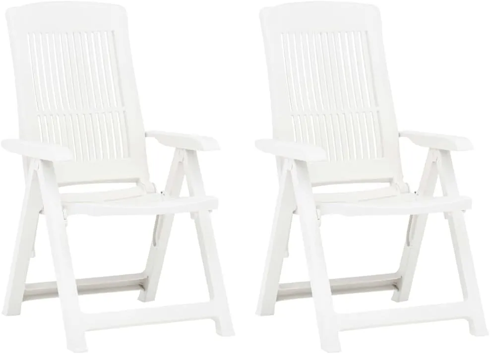 Patio Reclining Chairs 2 Pcs Plastic White Foldable Outdoor Lounge Chairs for Patio Pool Beach Sunbathing
