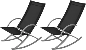 Patio Rocking Chairs 2-Piece Set Steel Frame & Textilene Fabric Outdoor Lounge Chairs Black for Garden Deck Beach Camping