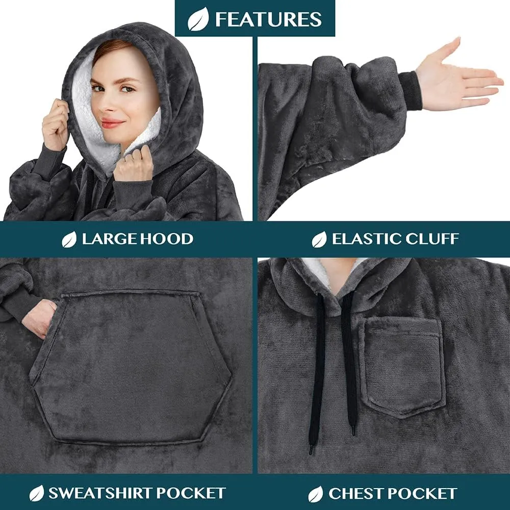 PAVILIA Blanket Hoodie for Women, Sherpa Wearable Blanket Men, Cozy Oversized Sweatshirt Blanket, Hooded Blanket Sweater
