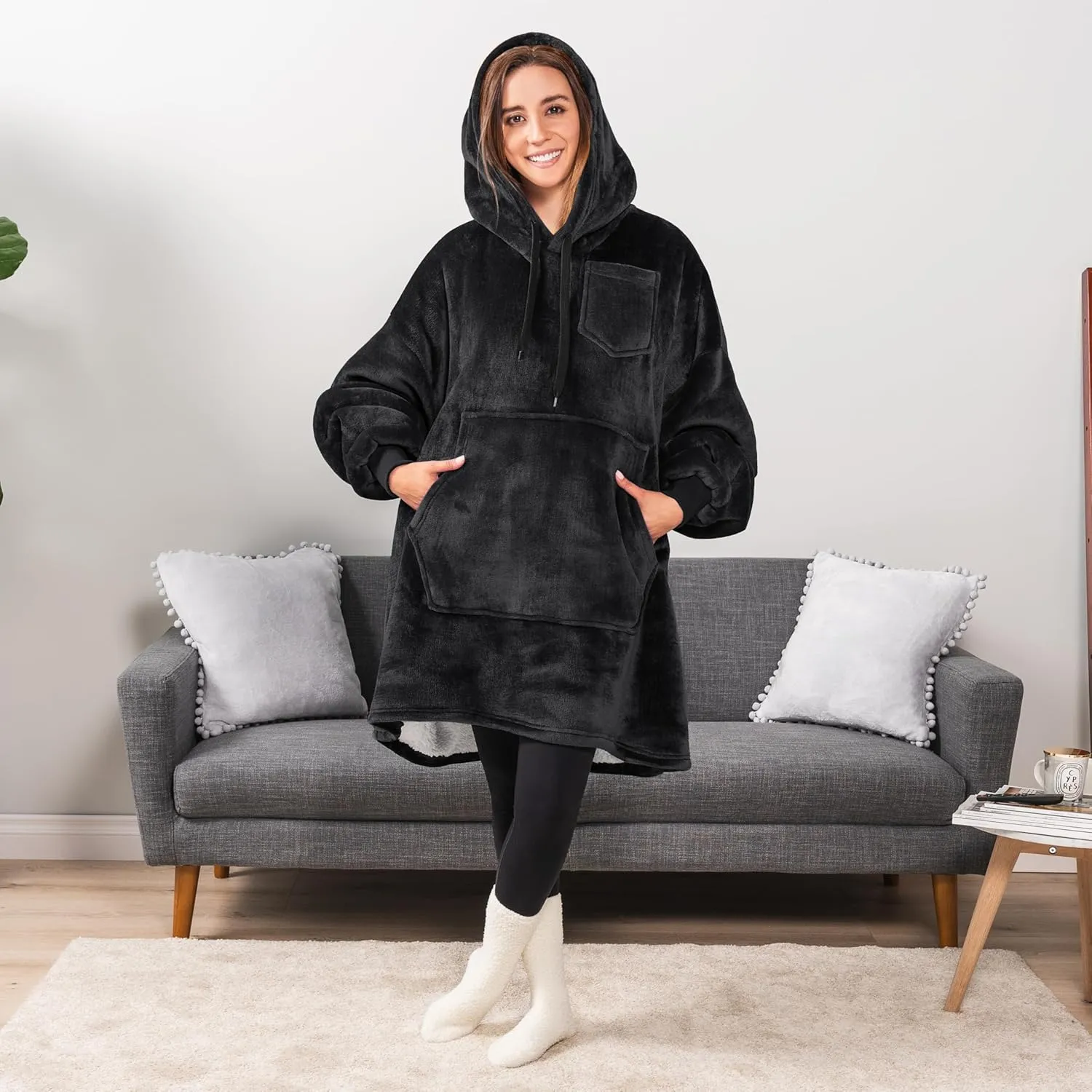 PAVILIA Blanket Hoodie for Women, Sherpa Wearable Blanket Men, Cozy Oversized Sweatshirt Blanket, Hooded Blanket Sweater