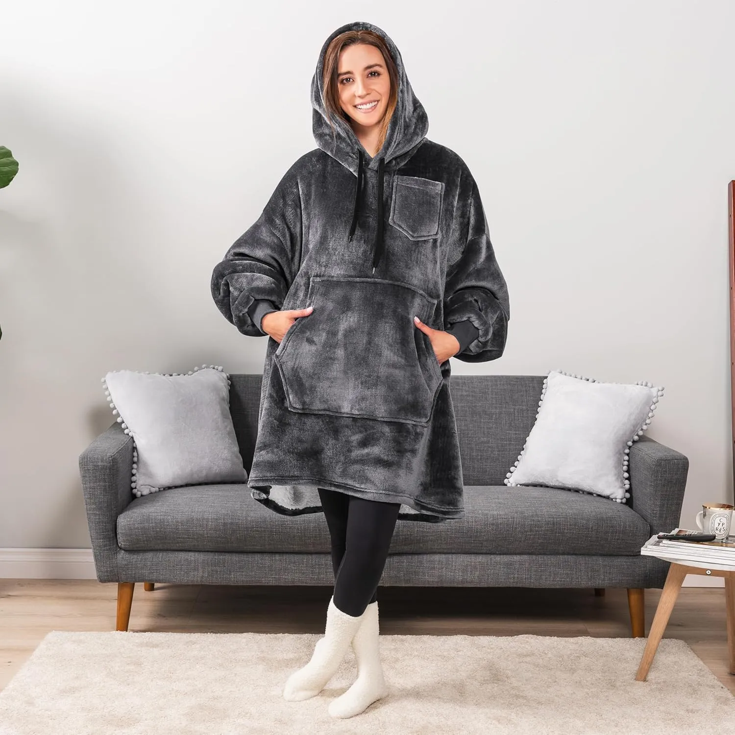 PAVILIA Blanket Hoodie for Women, Sherpa Wearable Blanket Men, Cozy Oversized Sweatshirt Blanket, Hooded Blanket Sweater