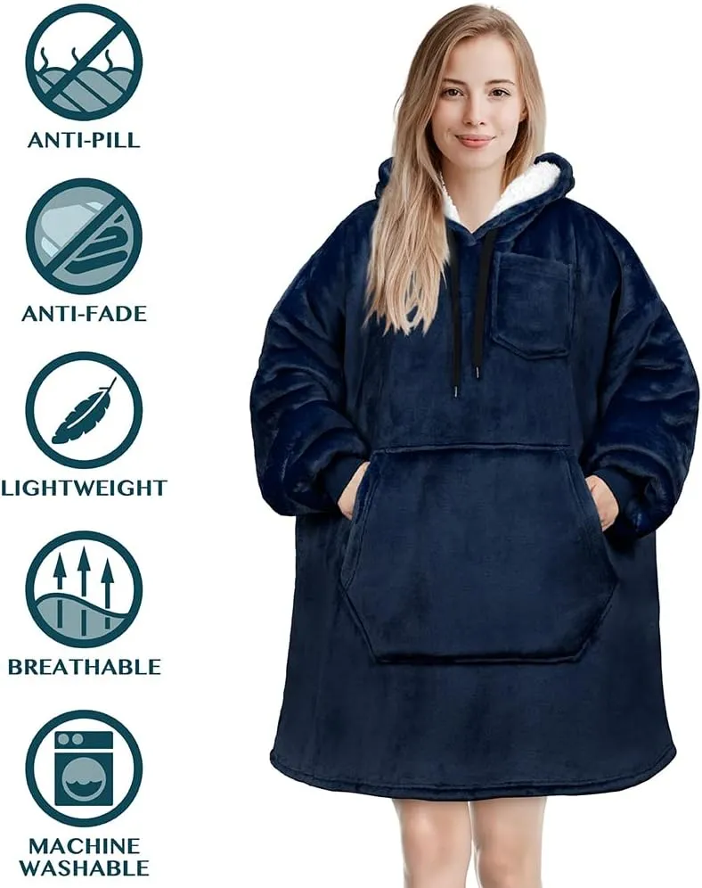 PAVILIA Blanket Hoodie for Women, Sherpa Wearable Blanket Men, Cozy Oversized Sweatshirt Blanket, Hooded Blanket Sweater