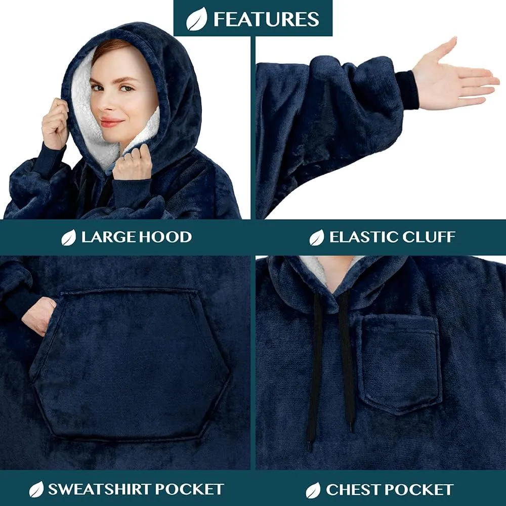 PAVILIA Blanket Hoodie for Women, Sherpa Wearable Blanket Men, Cozy Oversized Sweatshirt Blanket, Hooded Blanket Sweater