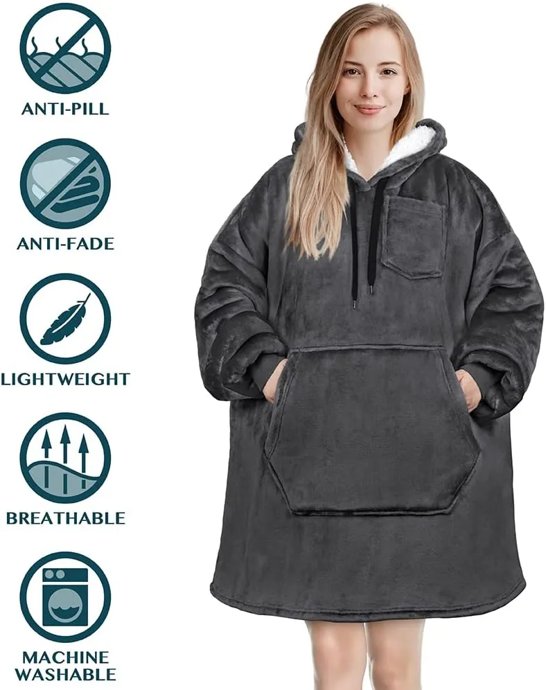PAVILIA Blanket Hoodie for Women, Sherpa Wearable Blanket Men, Cozy Oversized Sweatshirt Blanket, Hooded Blanket Sweater