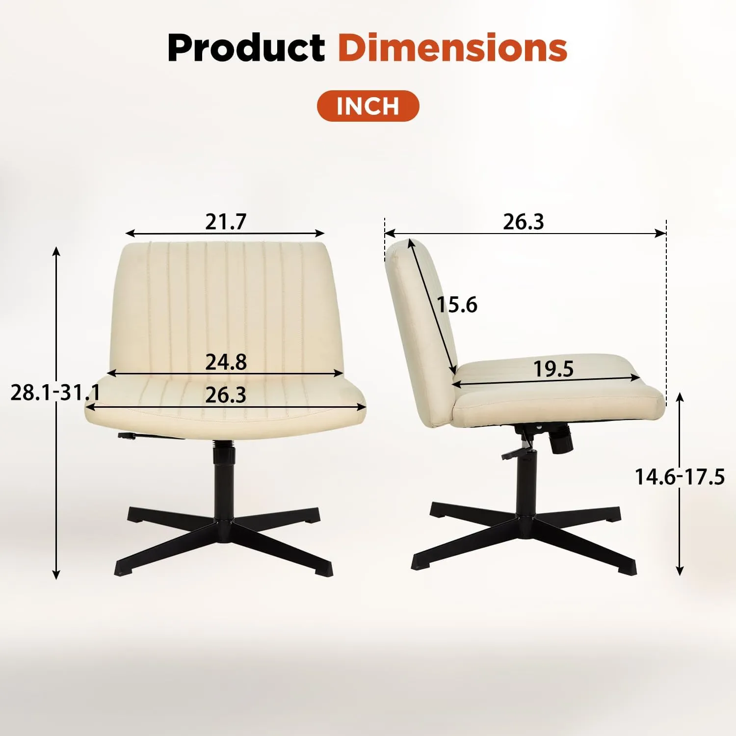 PayLessHere Criss Cross Chair,Armless Cross Legged Office Chair,Wide Comfty Desk Chair with No Wheels Modern Height Adjustable,Swivel Fabric Vanity Chair Computer Task Chair (Pack of 1, Beige)