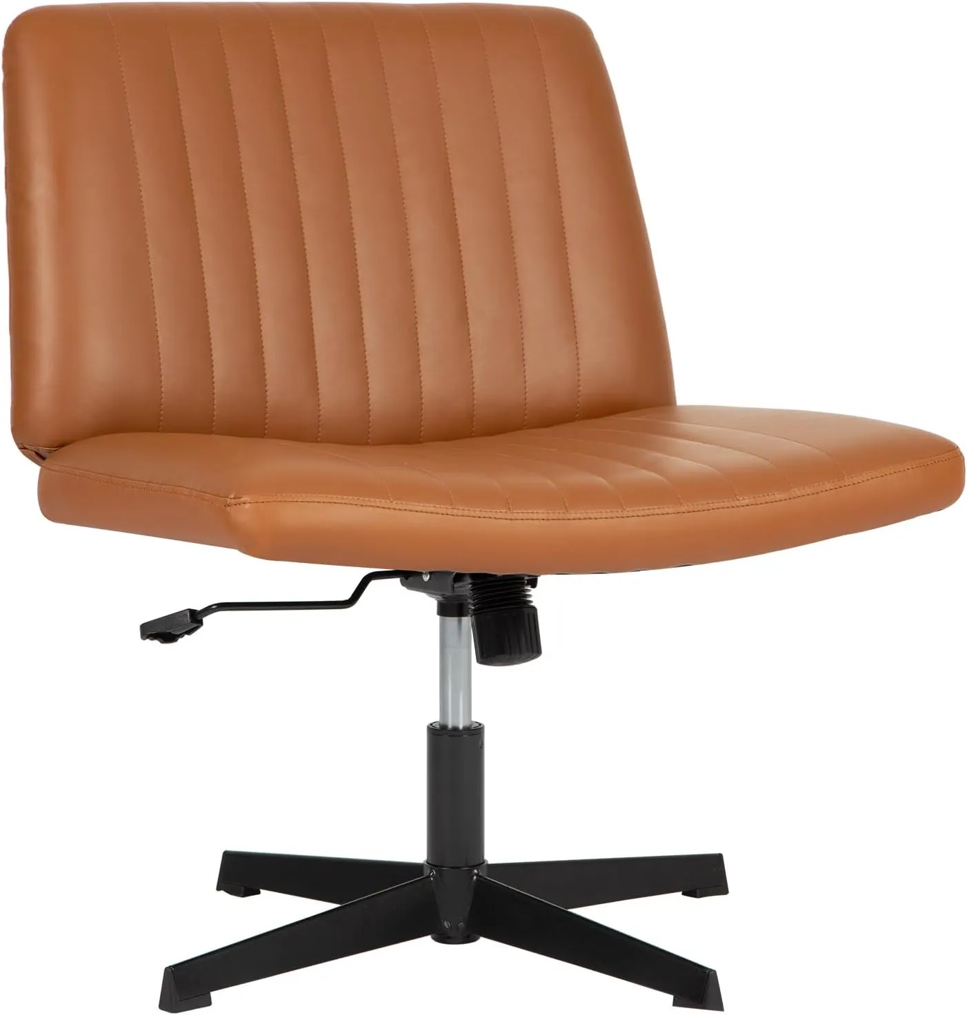 PayLessHere Criss Cross Chair,Armless Cross Legged Office Chair,Wide Comfty Desk Chair with No Wheels Modern Height Adjustable,Swivel Fabric Vanity Chair Computer Task Chair (Pack of 1, Brown)