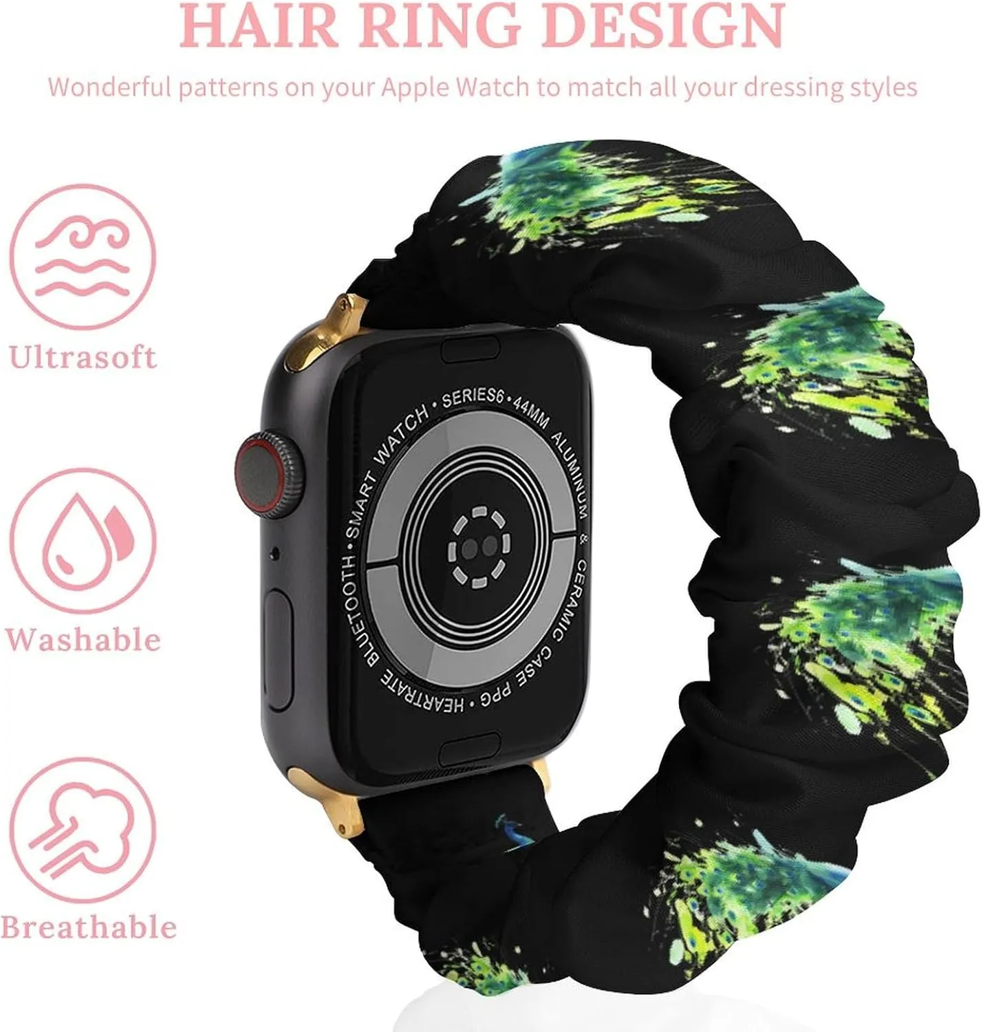 Peacock Watercolor Fashion Watch Strap Scrunchies Wristbands Compatible With IWatch Series