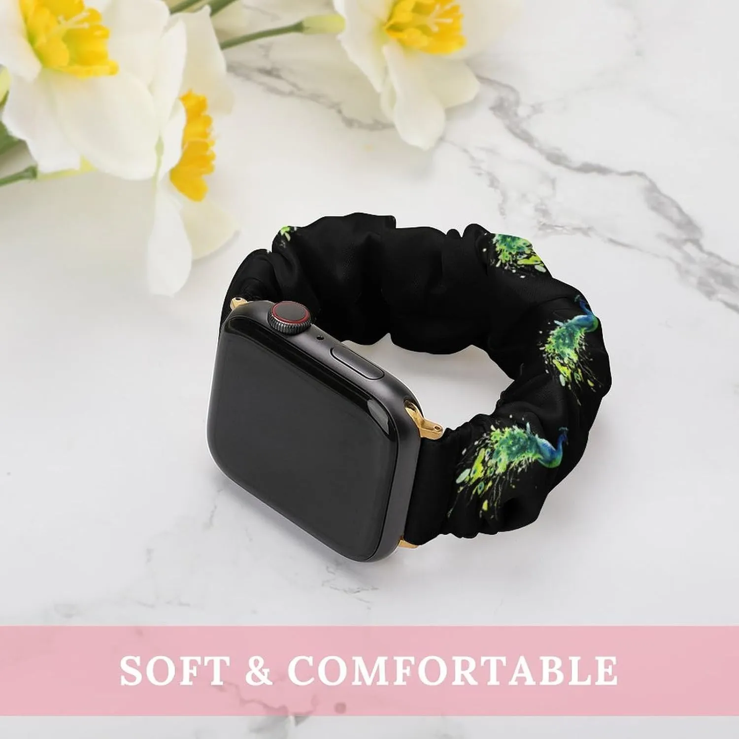Peacock Watercolor Fashion Watch Strap Scrunchies Wristbands Compatible With IWatch Series
