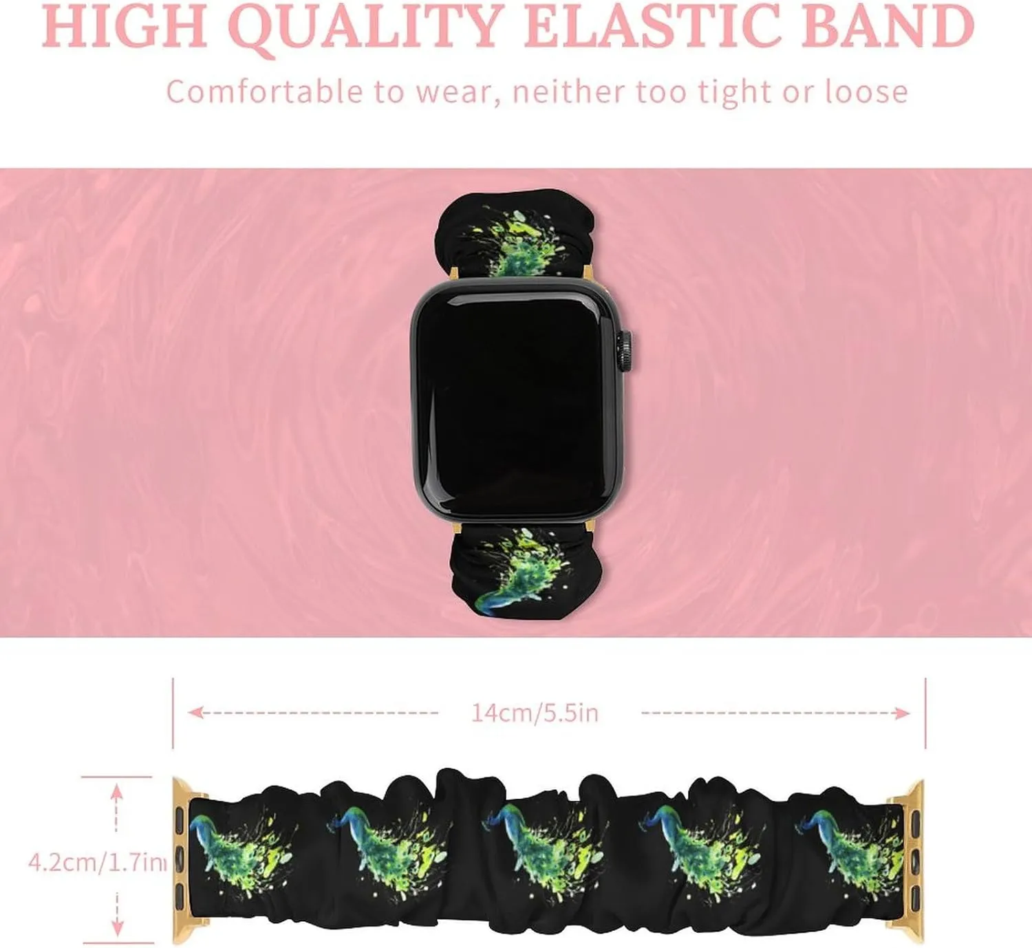 Peacock Watercolor Fashion Watch Strap Scrunchies Wristbands Compatible With IWatch Series