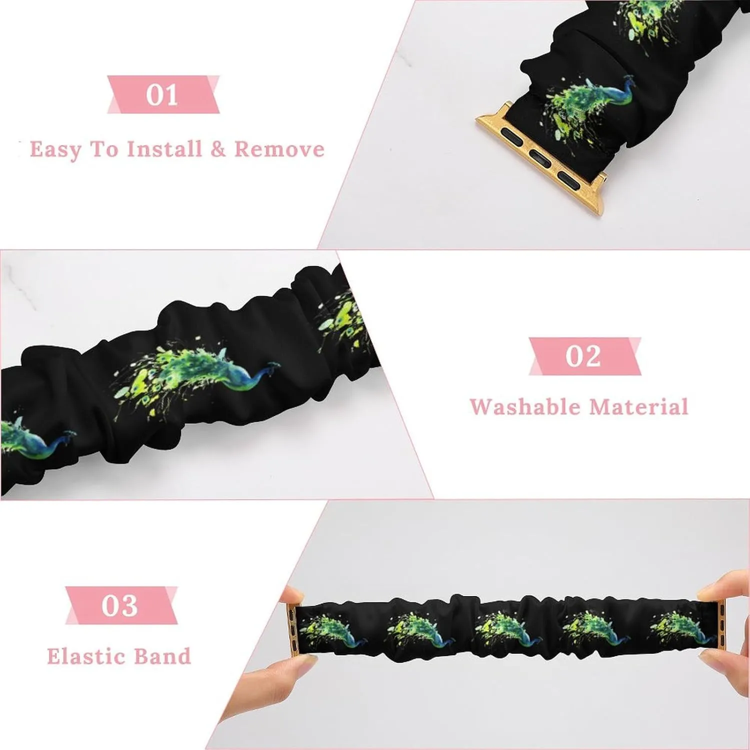 Peacock Watercolor Fashion Watch Strap Scrunchies Wristbands Compatible With IWatch Series