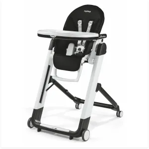 Peg Perego Siesta, Grow With Baby Folding High Chair & Recliner, Height Adjustable, Quick Clean & Easy Push Wheels For Babies & Toddlers, Made in Italy, Licorice (Black)