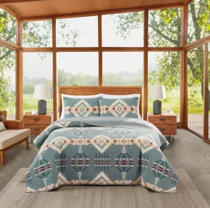 Pendleton Rancho Arroyo King Size Cotton Coverlet with 2 Standard Shams – Gray, 100% Cotton Bedding Set, Machine Washable for King Beds