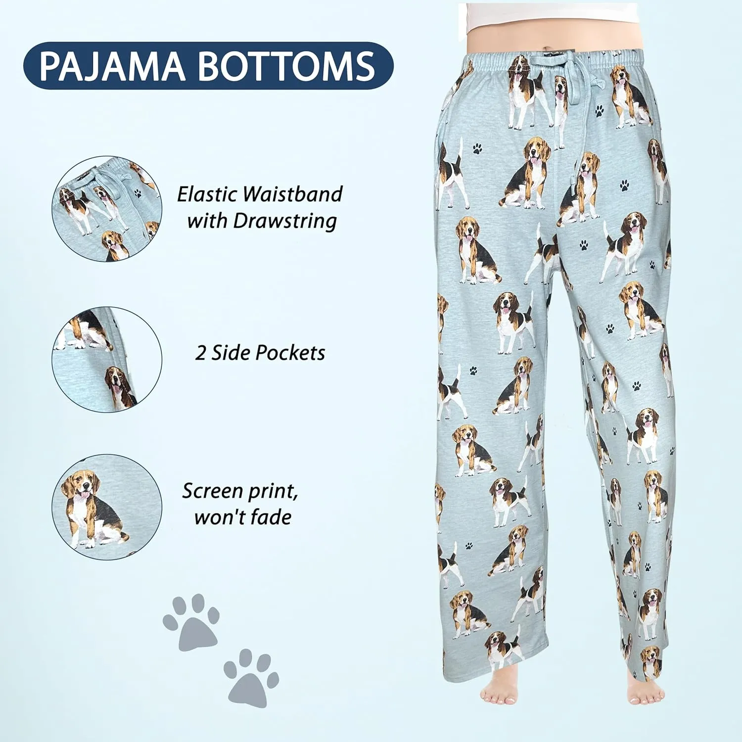 Pet Lover Pajama Pants – New Cotton Blend - All Season - Comfort Fit Lounge Pants for Women and Men - 27 Breeds Available
