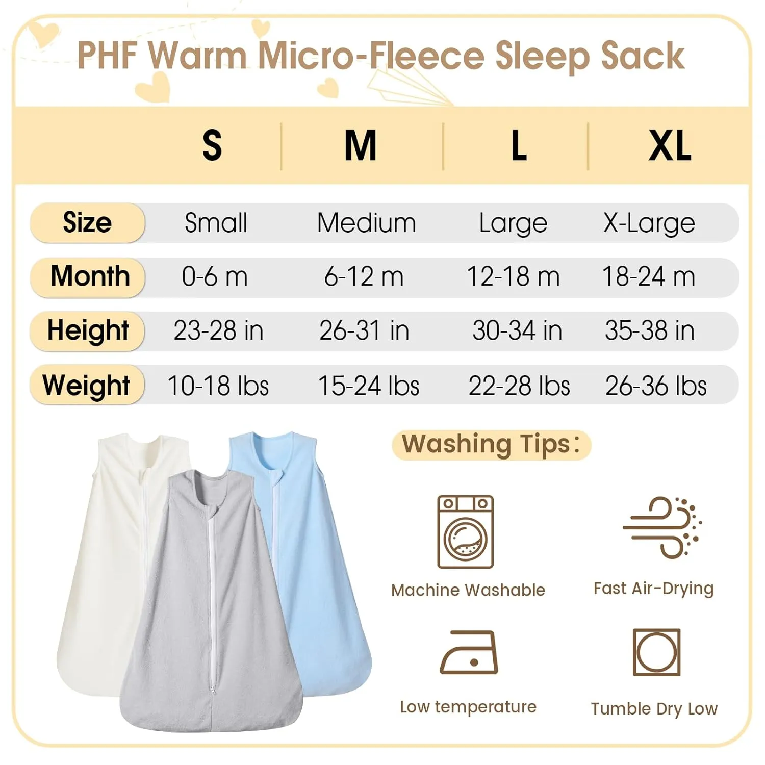 PHF 3 Pack Warm Micro-Fleece Baby Sleep Sack 12-18 Months, Soft Baby Wearable Blanket, 2-Way Zipper Sleeping Bags, Comfy Sleeping Sack for Infant Newborn Boys, Large Size, Snow White&Grey&Blue