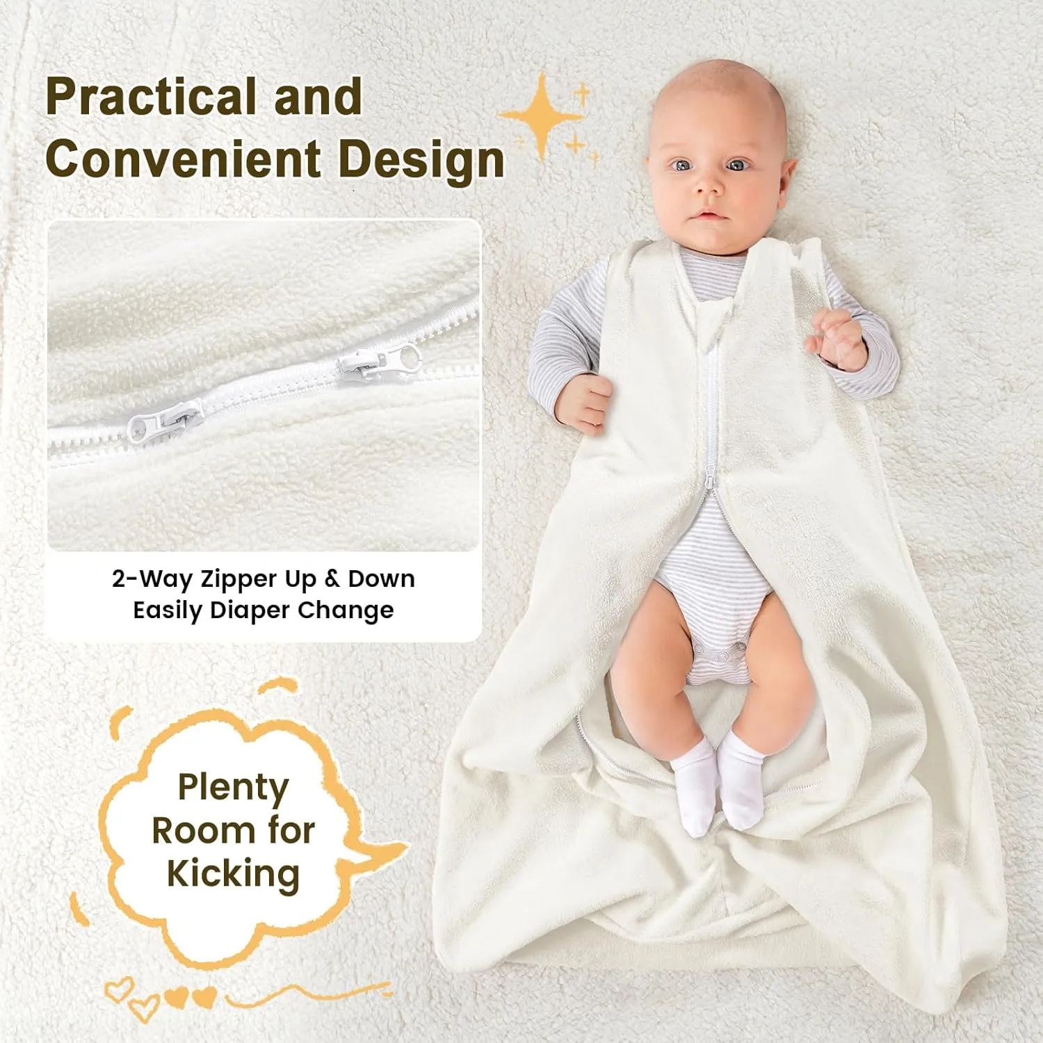 PHF 3 Pack Warm Micro-Fleece Baby Sleep Sack 6-12 Months, Soft Baby Wearable Blanket, 2-Way Zipper Sleeping Bags, Comfy Sleeping Sack for Infant Newborn Girls, Medium Size, Snow White&Grey&Pink