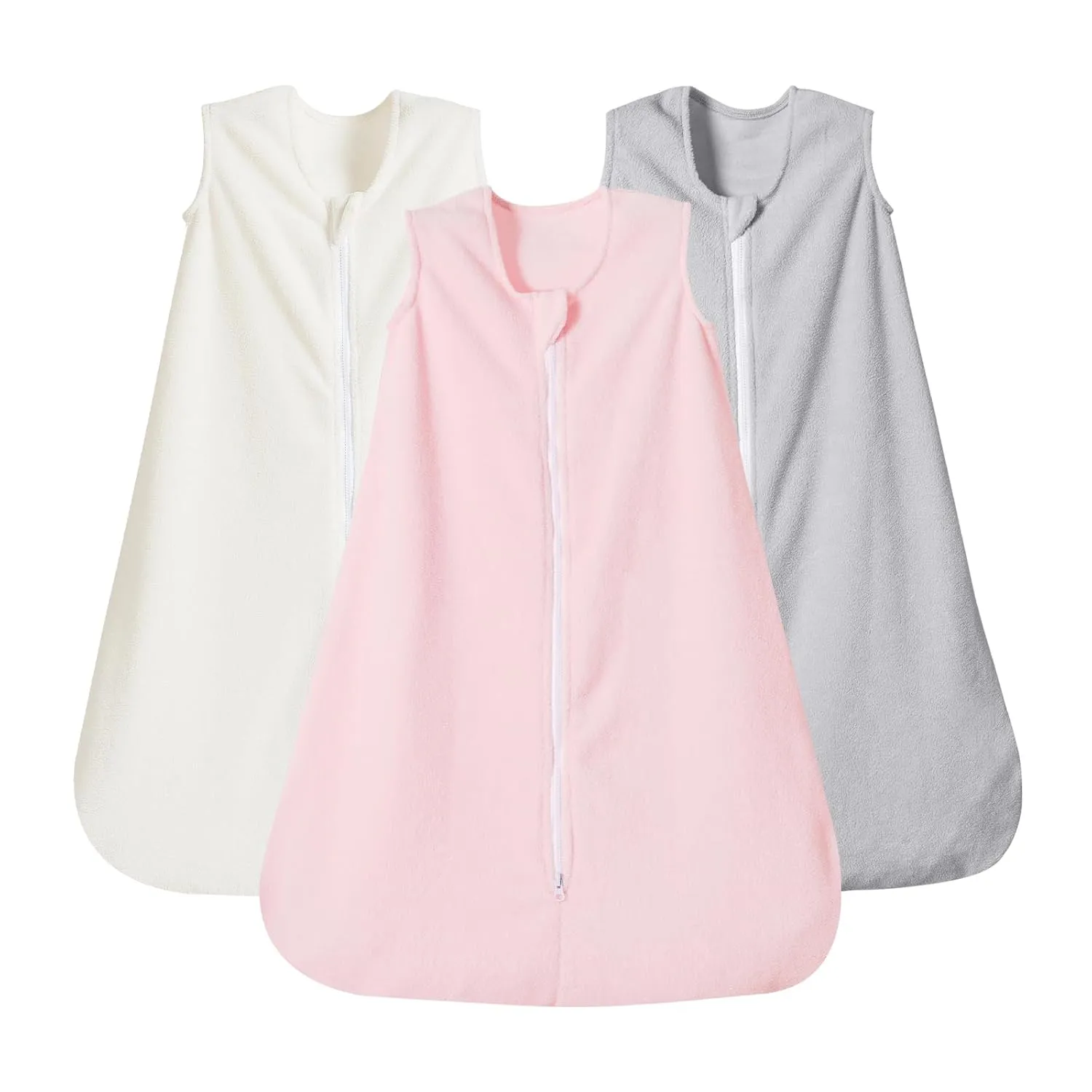 PHF 3 Pack Warm Micro-Fleece Baby Sleep Sack 6-12 Months, Soft Baby Wearable Blanket, 2-Way Zipper Sleeping Bags, Comfy Sleeping Sack for Infant Newborn Girls, Medium Size, Snow White&Grey&Pink