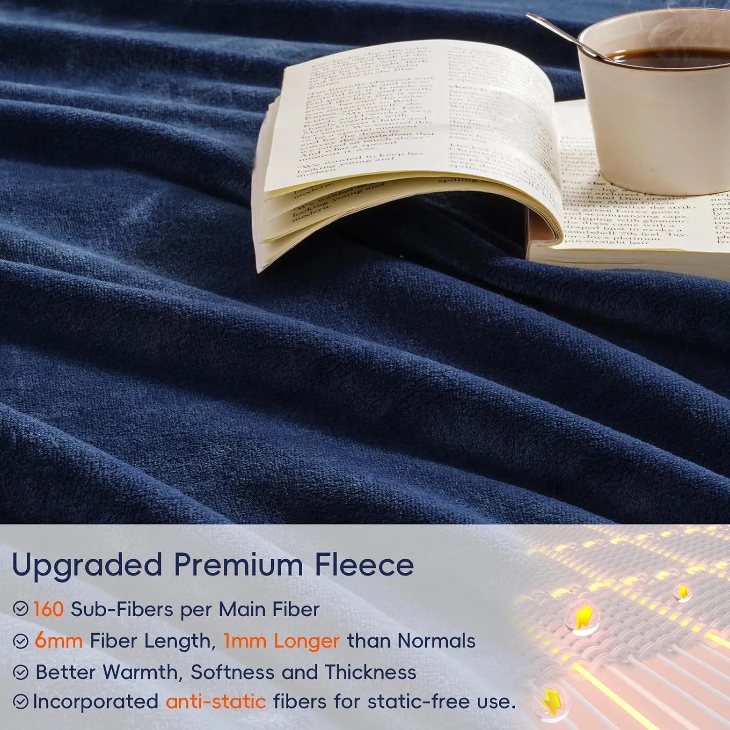 PHF Oversized King Fleece Blanket 120"x120", No Shed No Pilling Big Soft Blanket, Extra Large 10'x 10' Lightweight for Bed, Sofa Travel and Camping, Suitable for All Season, Navy Blue