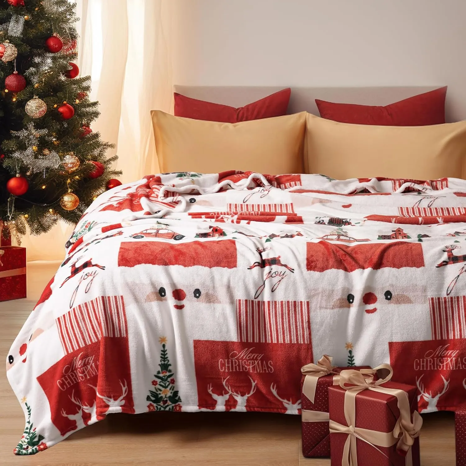 PHF Printed Fleece Blanket Queen Size, No Shed No Pilling Ultra Soft Plush Cozy Xmas Prints Theme Home Décor Flannel Blanket for Bed, Sofa, Couch and Gift, 90" x 90", Christmas Island