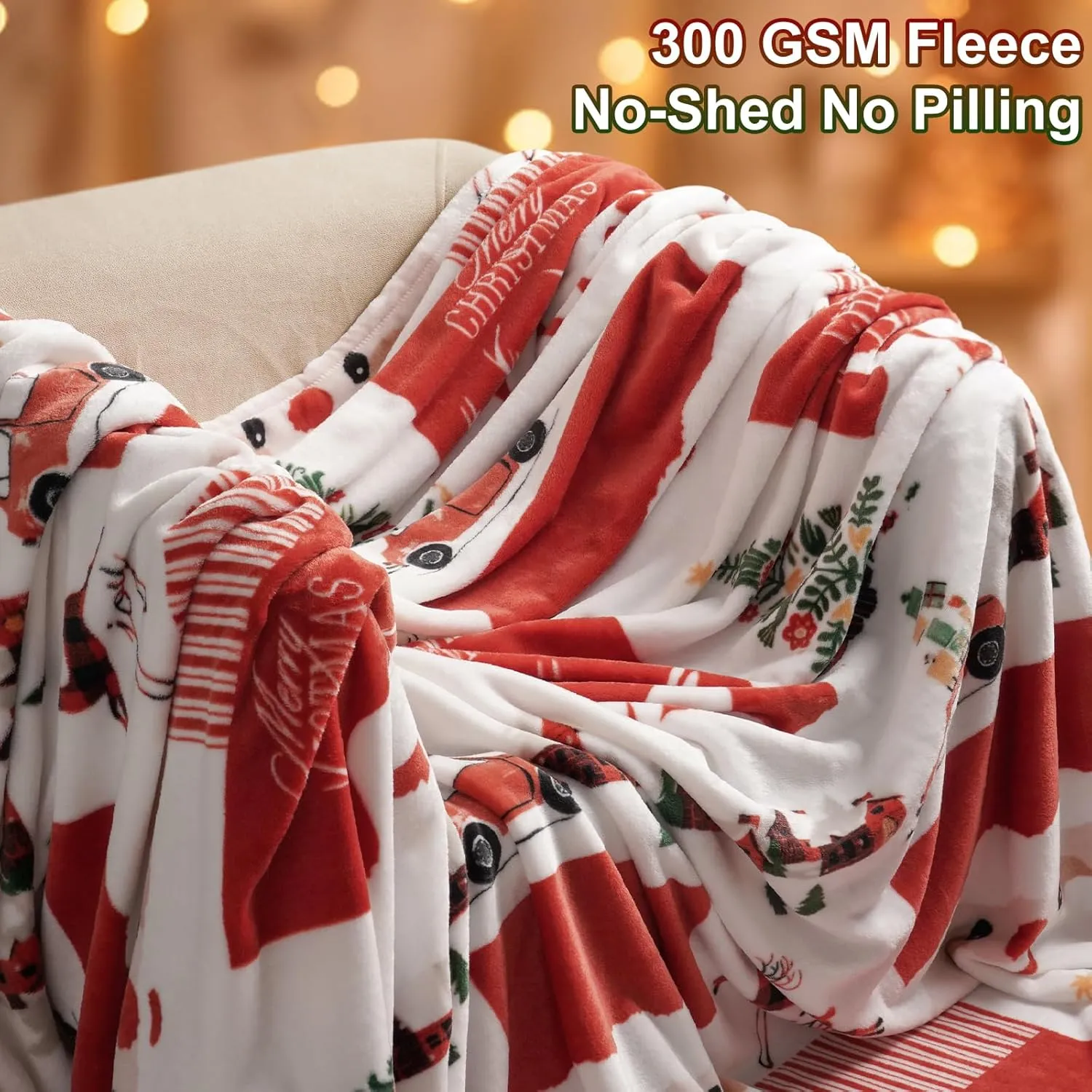 PHF Printed Fleece Blanket Queen Size, No Shed No Pilling Ultra Soft Plush Cozy Xmas Prints Theme Home Décor Flannel Blanket for Bed, Sofa, Couch and Gift, 90" x 90", Christmas Island